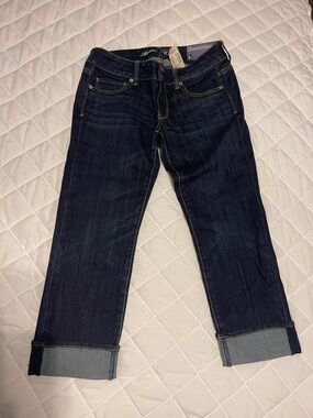 American Eagle Outfitters Dark Blue Boyfriend Jeans with Cuffed Hem